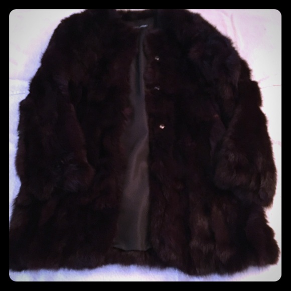Beautiful dark reddish brown dyed rabbit coat